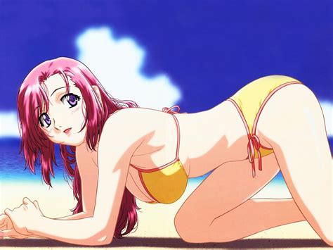 Gouda Hiroaki Kazami Mizuho Onegai Teacher 00s 1girl All Fours Beach Bikini Blush