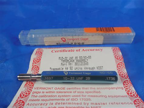 Certified 10 32 Unf 2b Vermont Thread Plug Gage 10 190 Go Only Pd