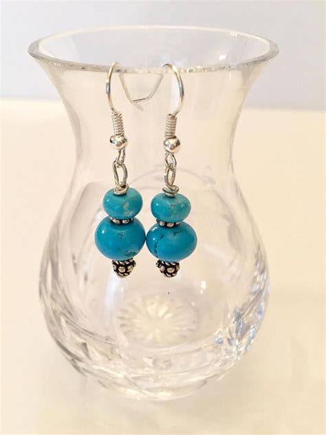 Turquoise Magnesite Silver Earrings Blue Stone Jewelry Etsy