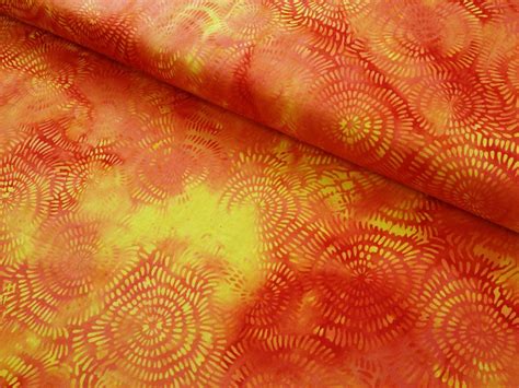 Orange Batik Fabric Bright Orange Batik Fabric With Yellow Circular