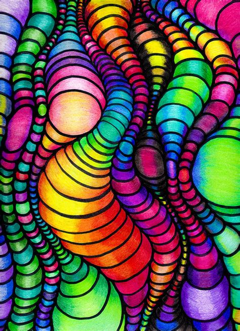 Colorful Tube Worms Op Art Drawing By Nalinne Jones