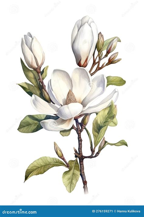 Watercolor White Magnolia Flower Stock Illustration Illustration Of