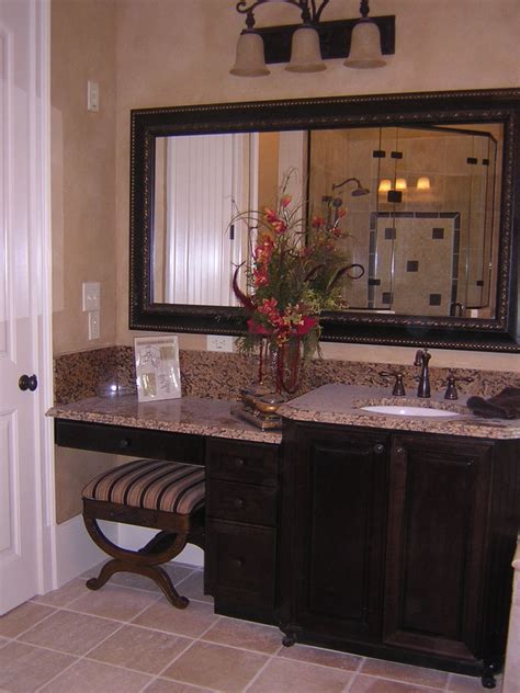Learn what the best dark countertops are for light cabinets. Dark Cherry Cabinets with Vanity Sitting Space | Bathroom ...