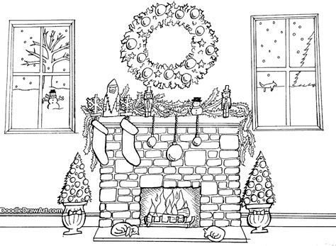 Christmas Fireplace Coloring Page By Doodledrawart Craftsy