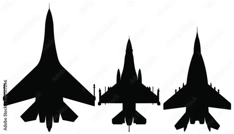 Vector Set Of Fighter Jet Silhouettes Su 27 Mig 29 F 16 Stock