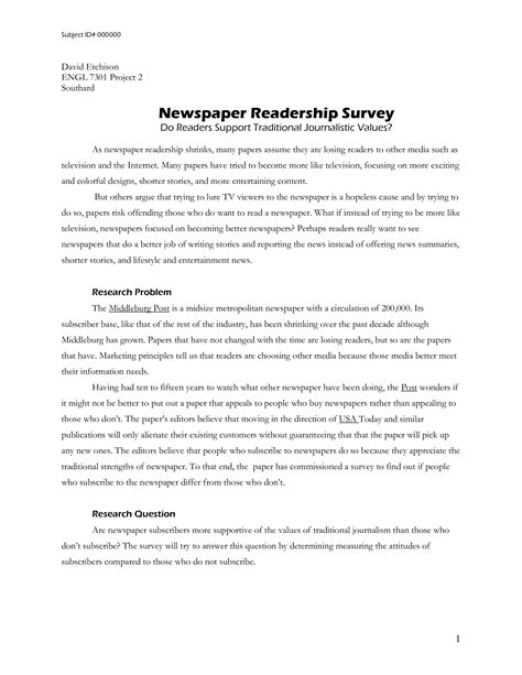 Sample Newspaper Survey Questionnaire - How to create a Newspaper Survey Questionnaire? Download ...