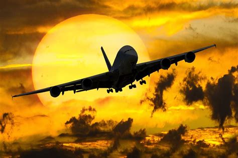 Aircraft Flying Sky At Sunset Free Image Download