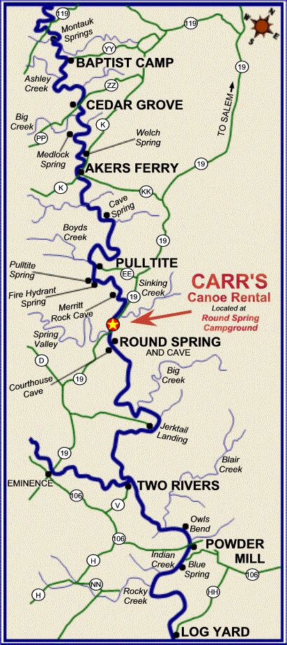Map Of The Current River Canoe Trip Vacation Trips