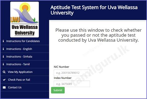Aptitude Test Results Uva Wellassa University