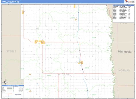 Traill County North Dakota Zip Code Wall Map
