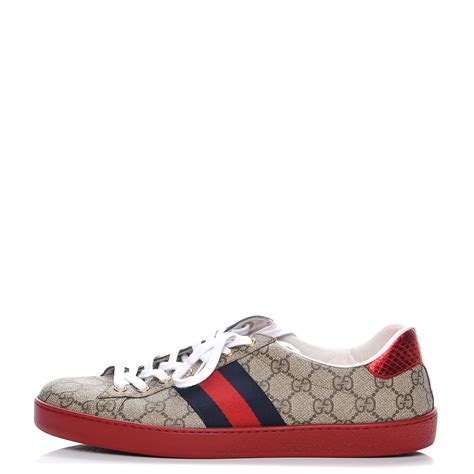 Gucci Mens Monogram New Ace Gg Supreme Low Top Sneaker 95 Beige Red 207815