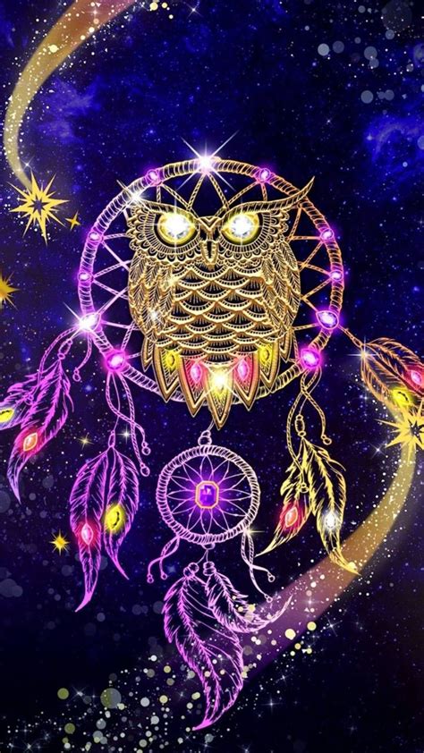 An Artistic Dream Catcher With Glowing Eyes And Stars In The Night Sky