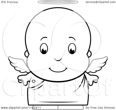 Cartoon Clipart Of A Black And White Cute Baby Boy Angel