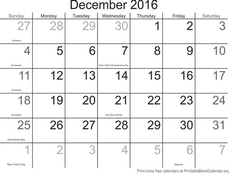 December 2016 Printable Blank Calendar Printable Blank