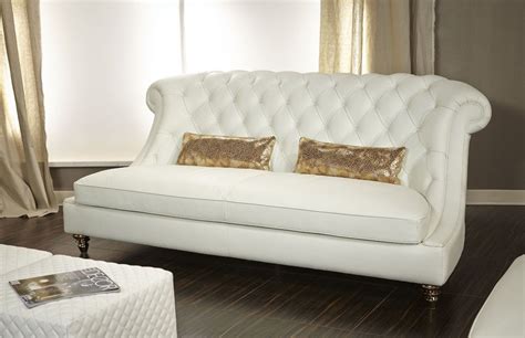 A white leather sofa gives you a unique way to add a sophisticated style and statement to your living room. AICO Mia Bella Damario White Gold Leather Tufted Sofa MB ...