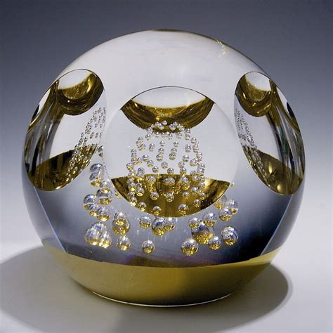 Orrefors Art Glass Bullicante Gold Mid Century Modern Paperweight Unusual 1970s Orrefors Art