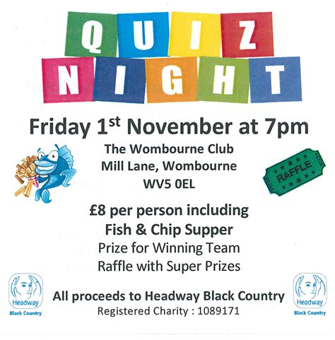 Quiz Night Friday 1st November Tickets Now On Sale