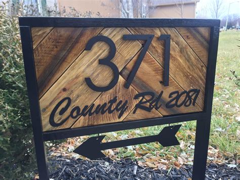 Address Stake With Street Name And Arrow Reclaimed Wood House Etsy