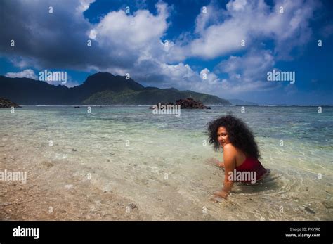 Beach Scene In American Samoa Stock Photo Alamy