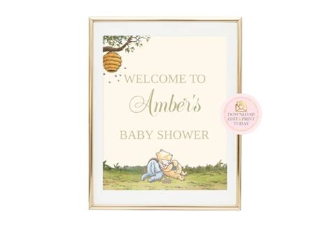 Classic Winnie The Pooh Baby Shower Welcome Sign Winnie Pooh Sign