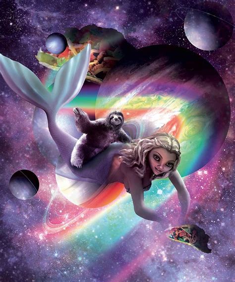 Space Sloth Riding Mermaid Tacos And Rainbow Digital Art By Random Galaxy Pixels