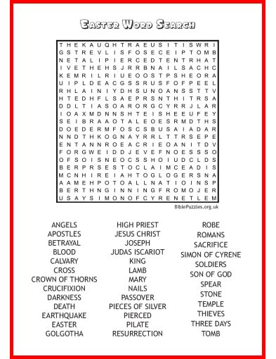 If you don't find what you're looking for, you can use a free word search maker to create your very own bible word search puzzle or see my list of other word search puzzles. Easter Bible Wordsearch Puzzle | BiblePuzzles.com