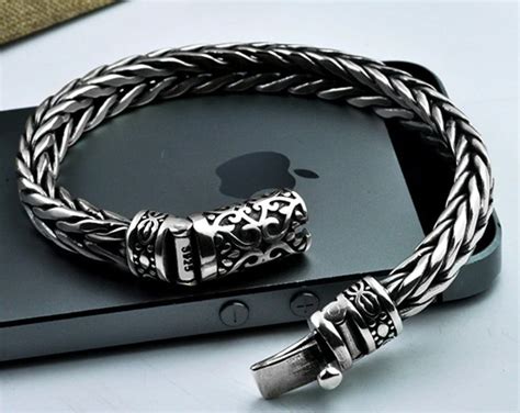 Silver Braided Chain Bracelet For Men Bali Sterling Silver Etsy