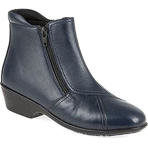 Uk Ladies Navy Leather Ankle Boots