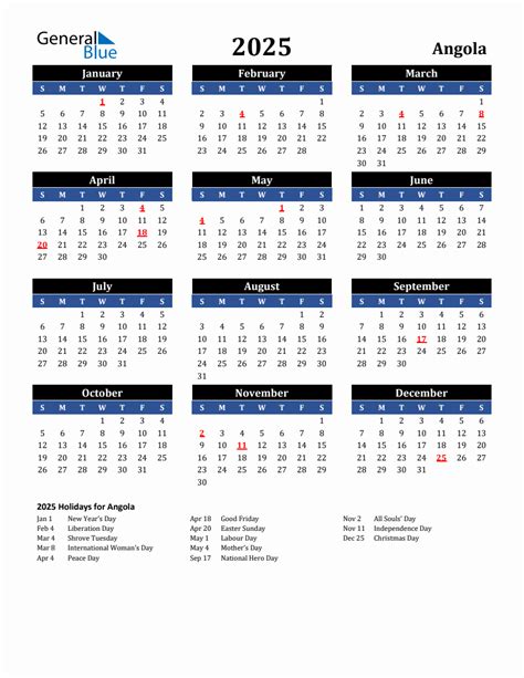 2025 Angola Holiday Calendar