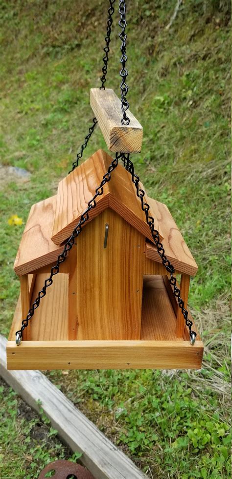 Small Solid Cedar Hanging Bird Feeder Etsy
