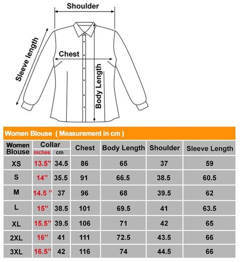 Shirt Blouse Size Chart Blouse Size Chart Size Chart Shirt Blouses