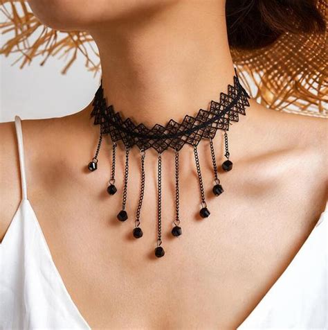 New Collares Sexy Gothic Chokers Crystal Black Lace Neck Choker Necklace Vintage Victorian Women