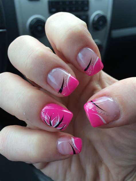 hot pink nails french manicure nails pink tip nails short acrylic nails