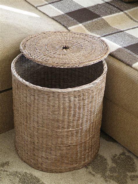 Tall Wicker Round Brown Basket With Lid Deep Laundry Basket Etsy