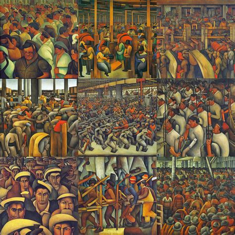 painting of Amazon warehouse workers by Diego Rivera | Stable Diffusion