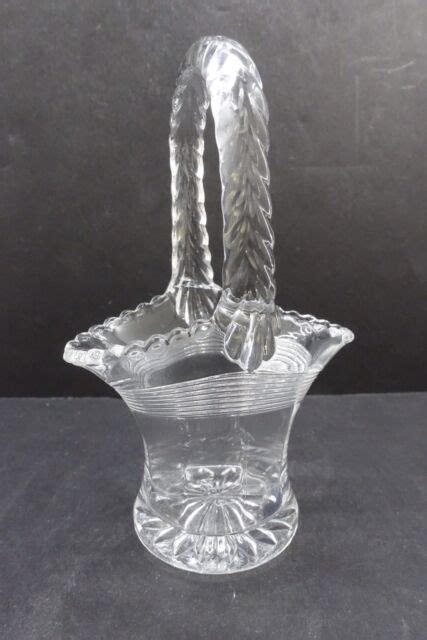 Vintage Clear Glass Basket Scalloped Edges Ribbon Handle Ebay