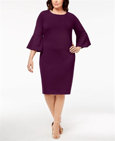 Calvin Klein Synthetic Plus Size Bell Sleeve Sheath Dress In Purple Lyst