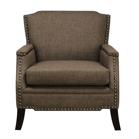 Upholstered Nailhead Trim Accent Arm Chair In Brown