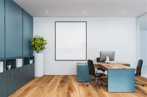 Blue And White Manager Office With Poster Stock Illustration