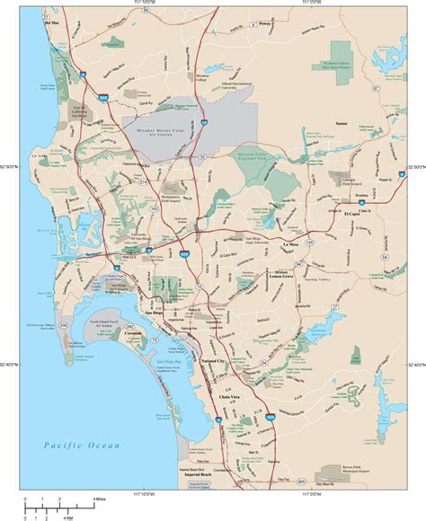 San Diego Map Adobe Illustrator Vector Format