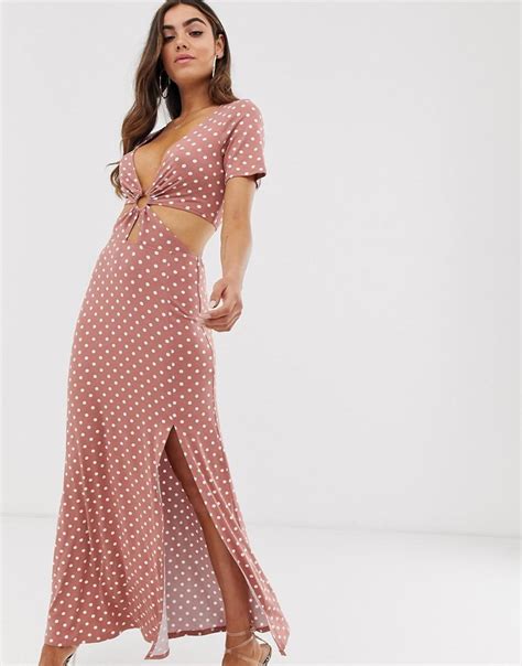 ASOS Polka Dot Maxi Dress With Cut Out Waist And Ring Detail Lyst