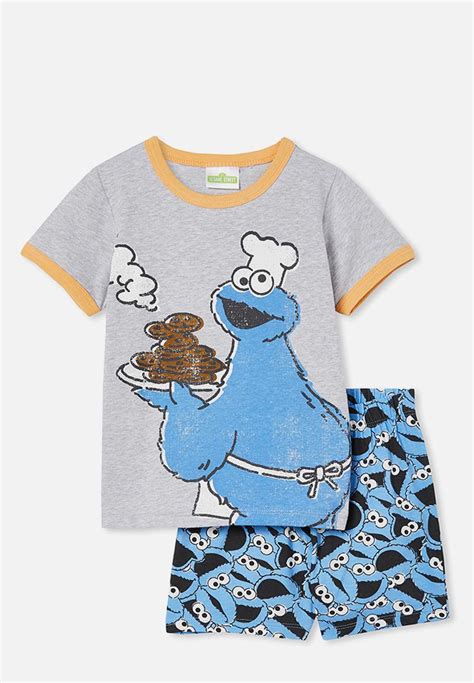 Felix Short Sleeve Pyjama Set License Lcn Ses Cookie Monster Light Grey Marle Cotton On