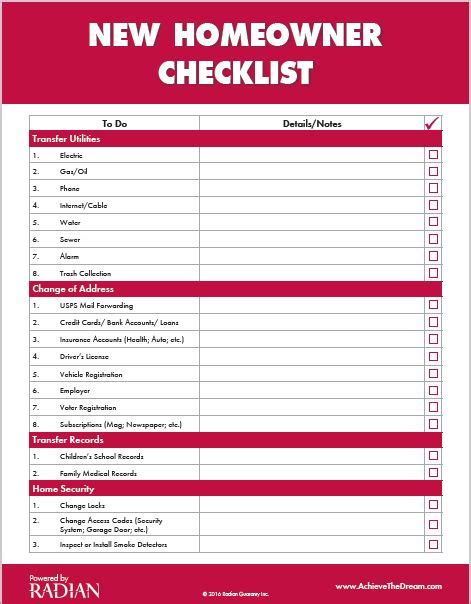 New Homeowner Checklist Homeowner Checklist New Homeowner Checklist