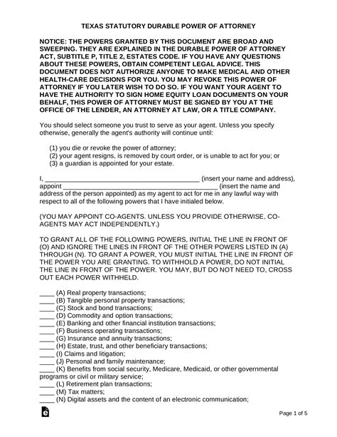 Free Texas Power Of Attorney Forms Types PDF Word EForms