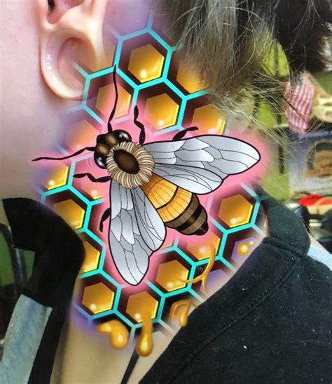Drawled Up An Ready To Go For 0ct 3rd♡ Neck Tattoo Honeycomb Tattoo