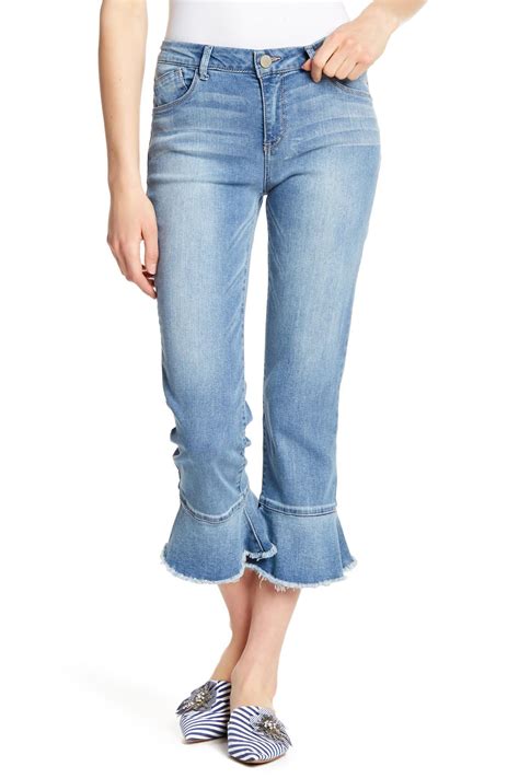 Democracy High Rise Ruffle Cropped Hem Jeans In Blue Lyst