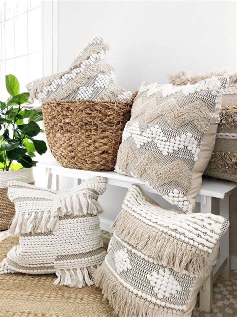 Cute tasseled pillow for my boho style room. Bohemian Fringe Pillow Textured Bohemian Pillow Beige Boho ...