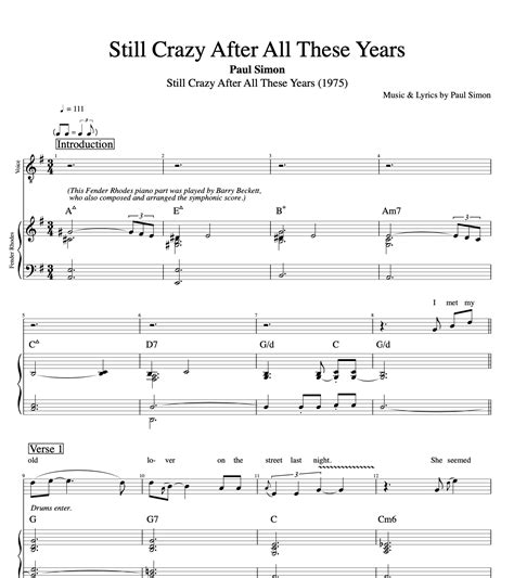 Still Crazy After All These Years · Paul Simon Voice Piano Bass Saxophone Flute