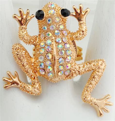 Gold Frog Ring With Ab Rhinestones Statement Ring Adjustable Etsy