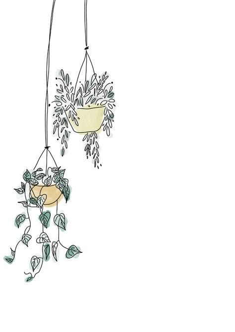 Hanging Plants Digital Print Etsy Flower Drawing Plant Drawing